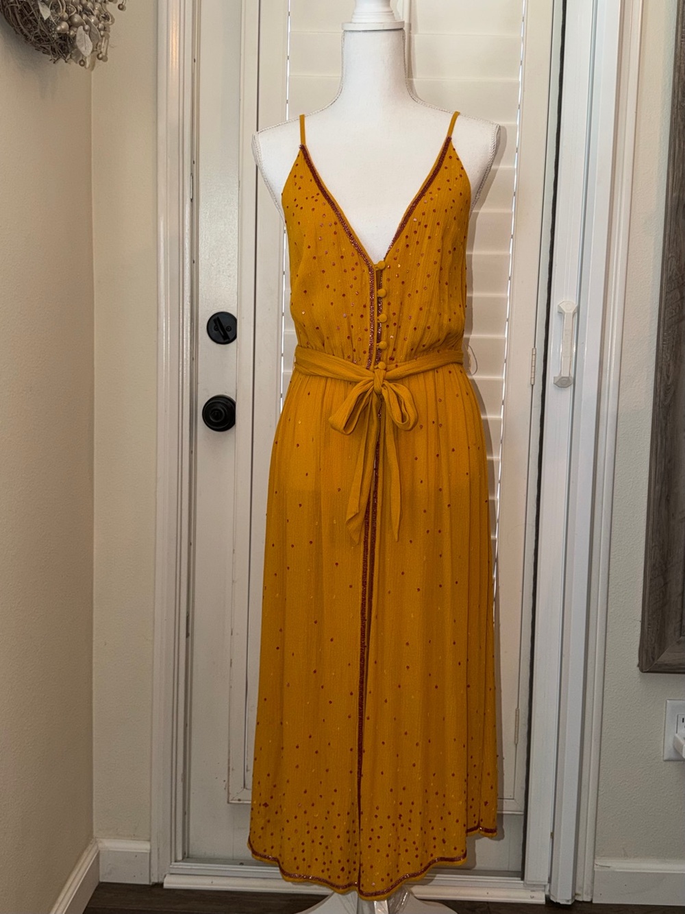 Free People Butterscotch Spaghetti-Strap Midi Dress with Tie Waist
